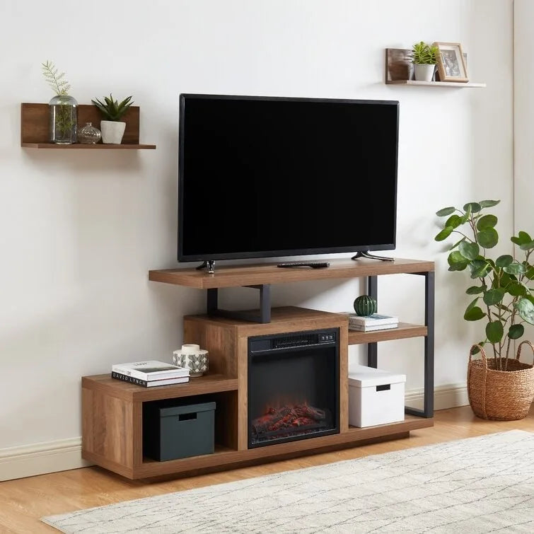 Meuble TV en bois classique avec cheminée électrique pour téléviseur jusqu'à 5 pouces
