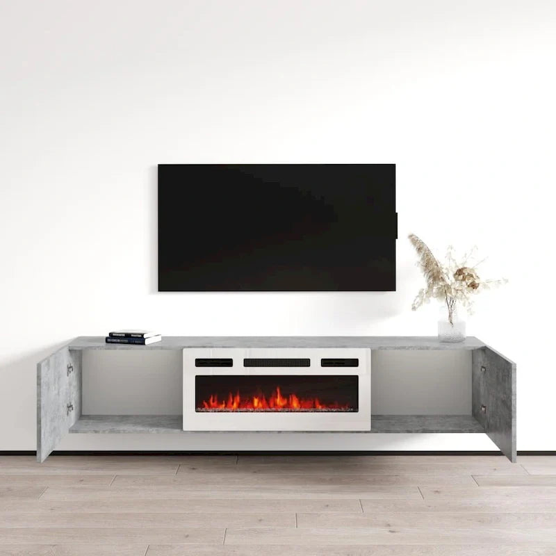 Meuble TV flottant Baja WH-EF avec cheminée