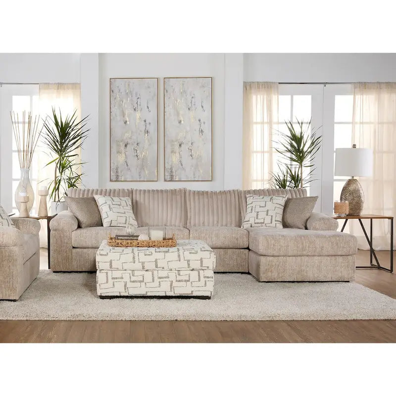 Roundhill Furniture Nason Canapé sectionnel à méridienne en velours côtelé à grosses côtes avec fauteuil et ottoman