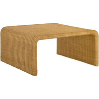 Table basse carrée en rotin de 91 cm, bords arrondis, marron texturé naturel