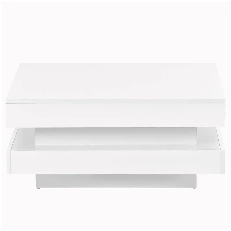 Table basse carrée à 2 niveaux, design minimaliste très brillant avec lumières LED, table basse de salon