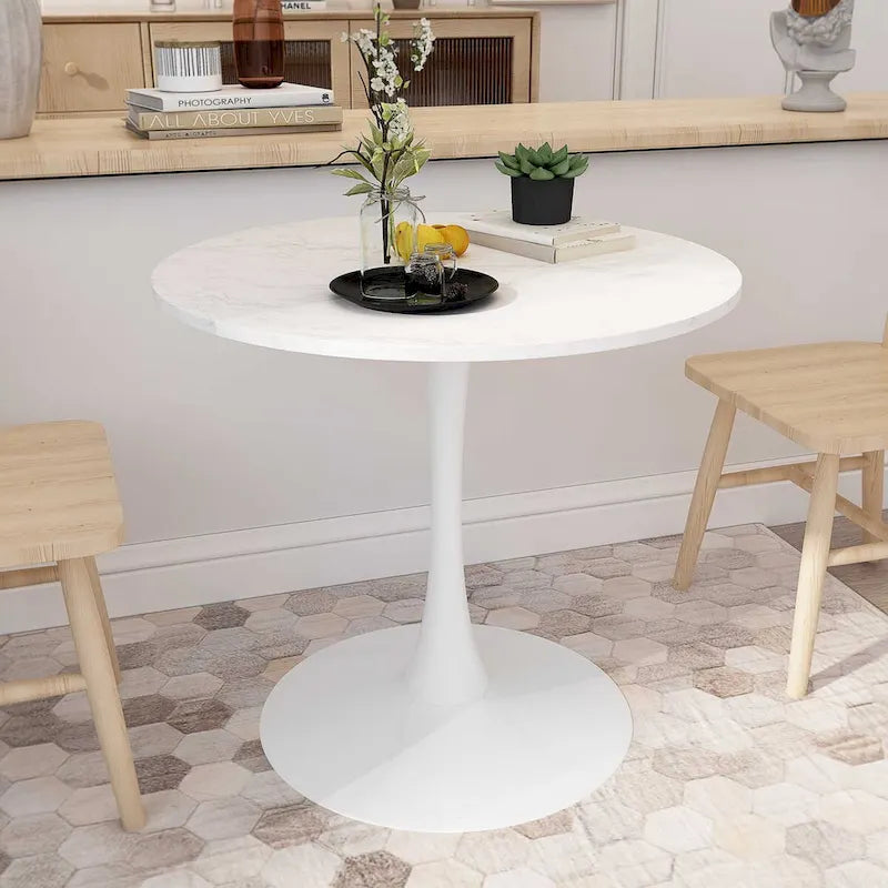 Table à manger ronde moderne 32 pouces à base en métal avec plateau en MDF