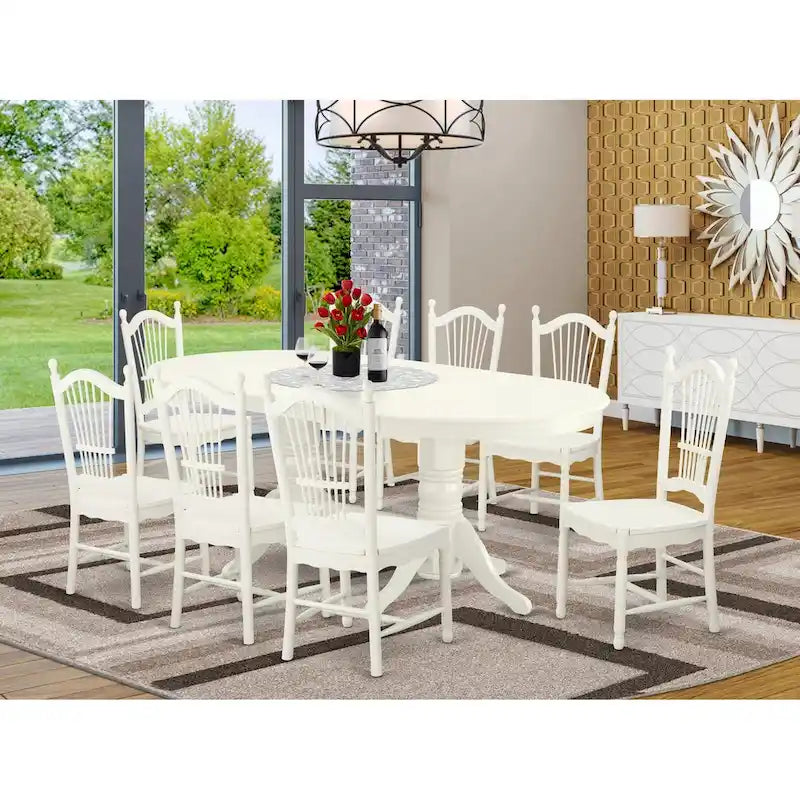 Ensemble de salle à manger East West Furniture - une table à manger ovale et chaises à assise en bois, blanc lin (options de pièces)