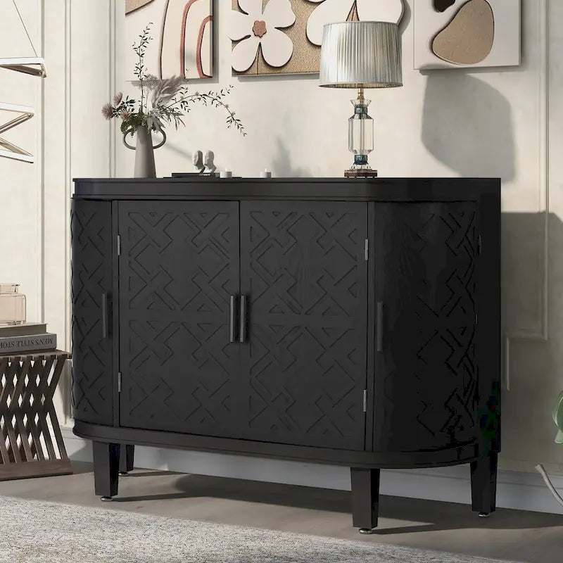 Bahut de rangement d'appoint, meuble en bois avec portes à motifs antiques pour couloir, entrée, salon