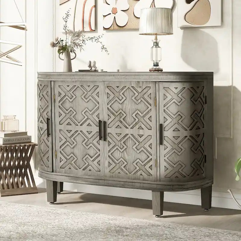 Bahut de rangement d'appoint, meuble en bois avec portes à motifs antiques pour couloir, entrée, salon