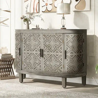 Bahut de rangement d'appoint, meuble en bois avec portes à motifs antiques pour couloir, entrée, salon