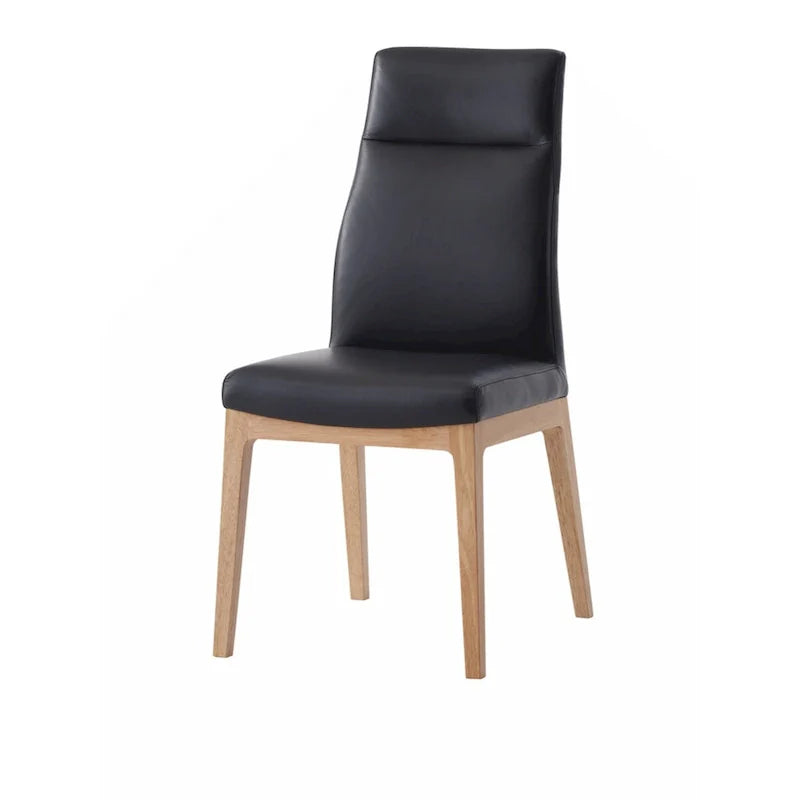 Chaise d'appoint (Lot de 2), Cuir noir et Fini noyer