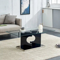 Table basse moderne et tendance rectangulaire avec plateau en verre trempé et pieds en MDF blanc