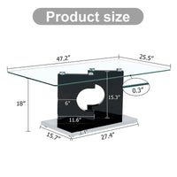 Table basse moderne et tendance rectangulaire avec plateau en verre trempé et pieds en MDF blanc