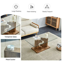 Table basse moderne et tendance rectangulaire avec plateau en verre trempé et pieds en MDF blanc