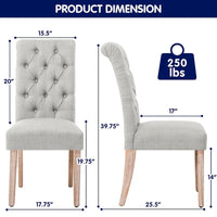 Subrtex (lot de 2) chaise de salle à manger Parsons rembourrée en lin à boutons
