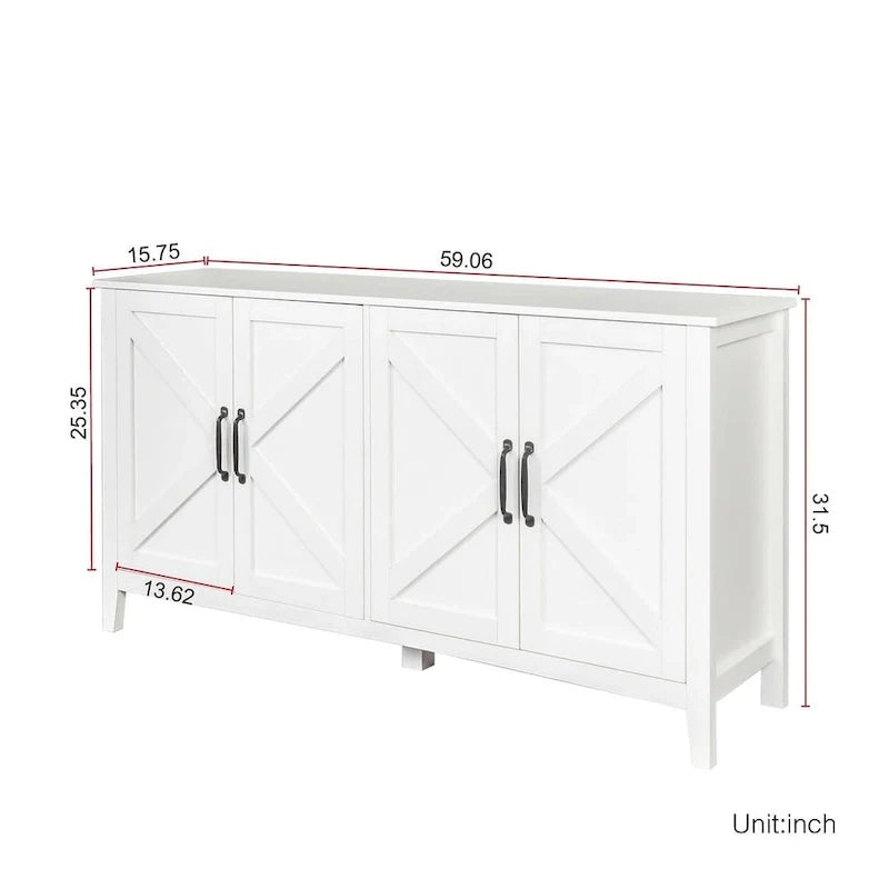 Buffet/Vaisselier autoportant de 59 po avec 4 portes