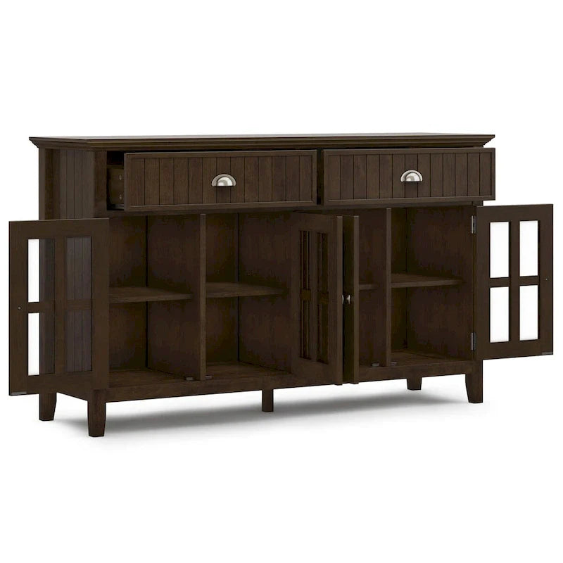 WYNDENHALL Normandy Buffet Grand bahut rectangulaire de style transitionnel en bois massif de 60 pouces de large, couleur brun brunette