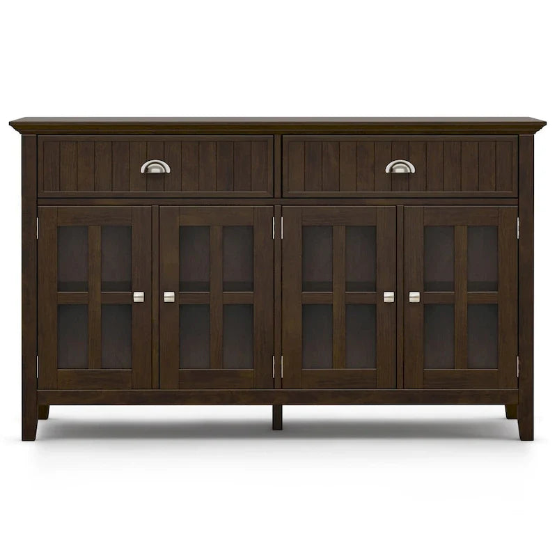 WYNDENHALL Normandy Buffet Grand bahut rectangulaire de style transitionnel en bois massif de 60 pouces de large, couleur brun brunette