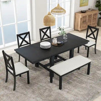 Ensemble de table à manger extensible 6 pièces avec 4 chaises et banc