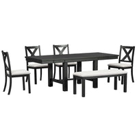Ensemble de table à manger extensible 6 pièces avec 4 chaises et banc