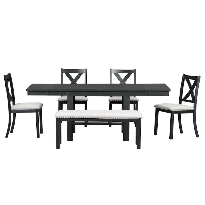Ensemble de table à manger extensible 6 pièces avec 4 chaises et banc