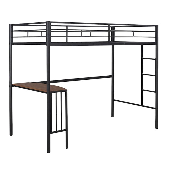 Lit mezzanine métallique avec bureau, échelle et garde-corps