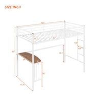 Lit mezzanine métallique avec bureau, échelle et garde-corps