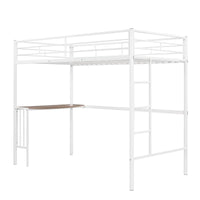 Lit mezzanine métallique avec bureau, échelle et garde-corps