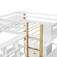 Lit mezzanine en bois Merax avec armoire de rangement intégrée et étagères, bureau pliable