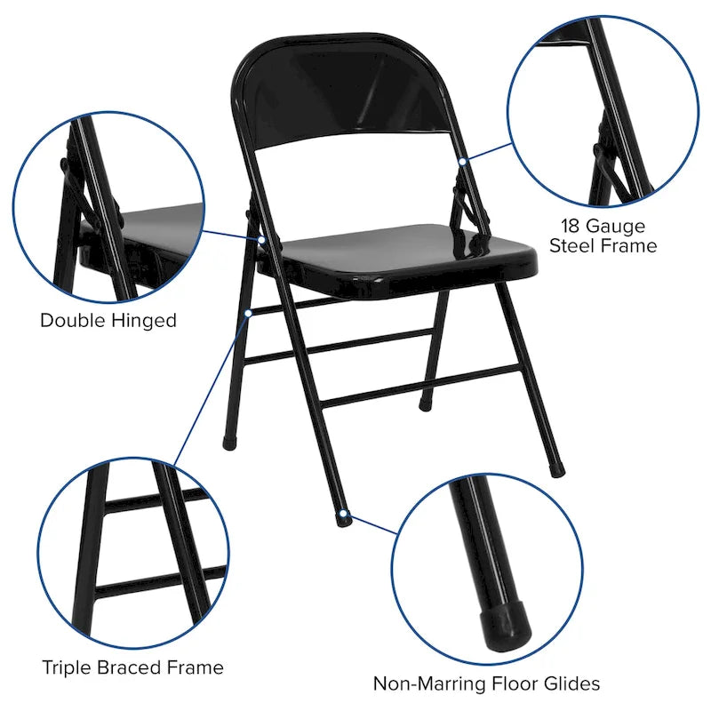 Lot de 4 chaises pliantes en métal à triple renfort et double charnière