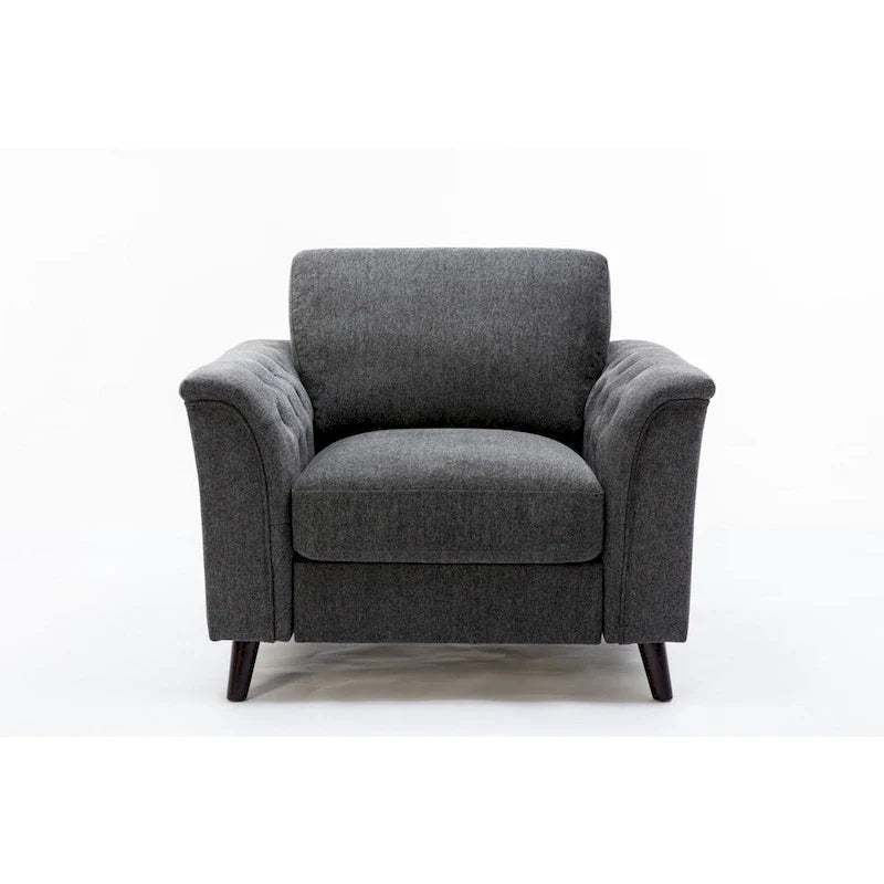 Fauteuil d'appoint Sen 37 pouces, accoudoirs capitonnés, rembourré, lin gris, bois massif