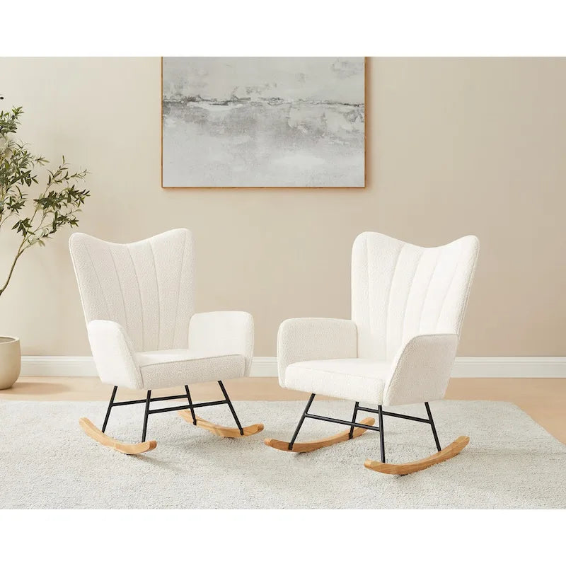 VANOMi 26.77 Large Fauteuil à bascule en tissu bouclette avec pieds en bois (Lot de 2)