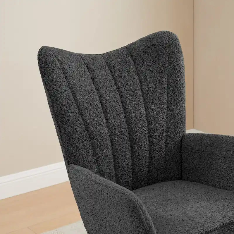 VANOMi 26.77 Large Fauteuil à bascule en tissu bouclette avec pieds en bois (Lot de 2)