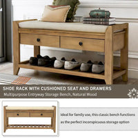 Meuble à chaussures avec coussin et tiroirs, banc de rangement multifonctionnel pour entrée (Bleu marine antique)