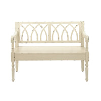 Banc en bois vieilli avec dossier arqué et pieds tournés – Noir ou blanc – Roche River Decor
