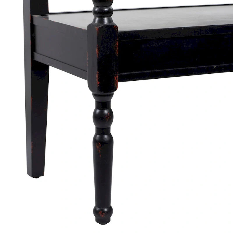 Banc en bois vieilli avec dossier arqué et pieds tournés – Noir ou blanc – Roche River Decor