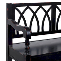 Banc en bois vieilli avec dossier arqué et pieds tournés – Noir ou blanc – Roche River Decor