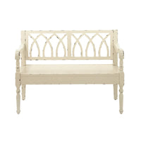 Banc en bois vieilli avec dossier arqué et pieds tournés – Noir ou blanc – Roche River Decor