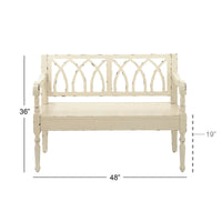 Banc en bois vieilli avec dossier arqué et pieds tournés – Noir ou blanc – Roche River Decor