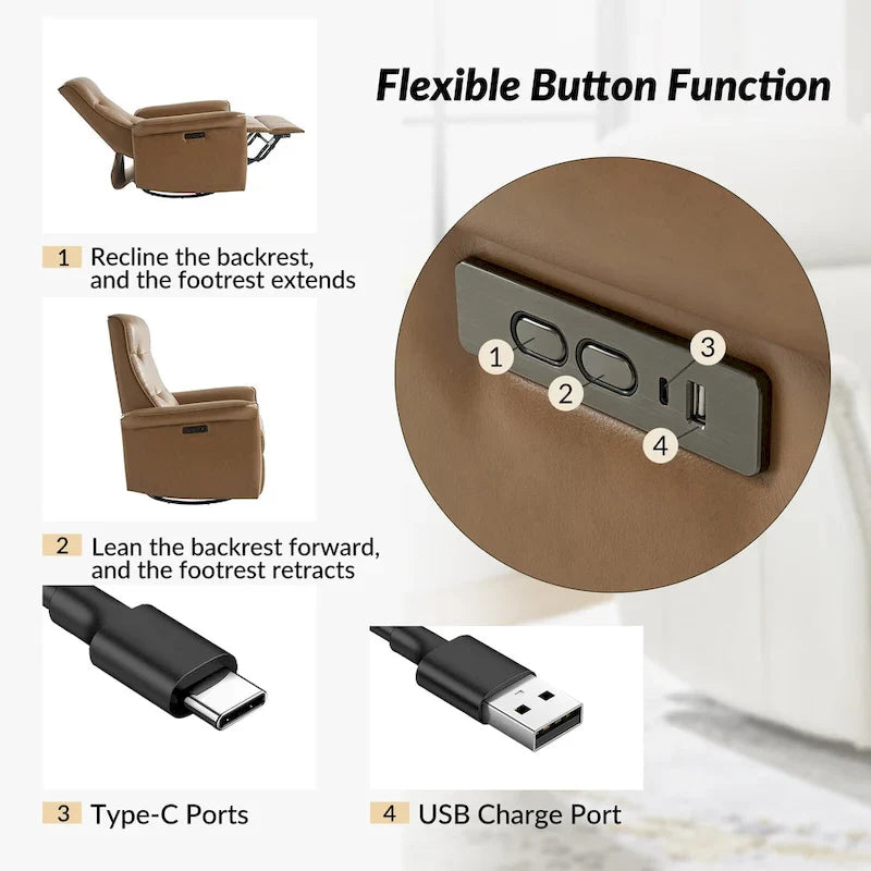 Fauteuil inclinable électrique pivotant en similicuir moderne Valentin avec ports USB par HULALA HOME