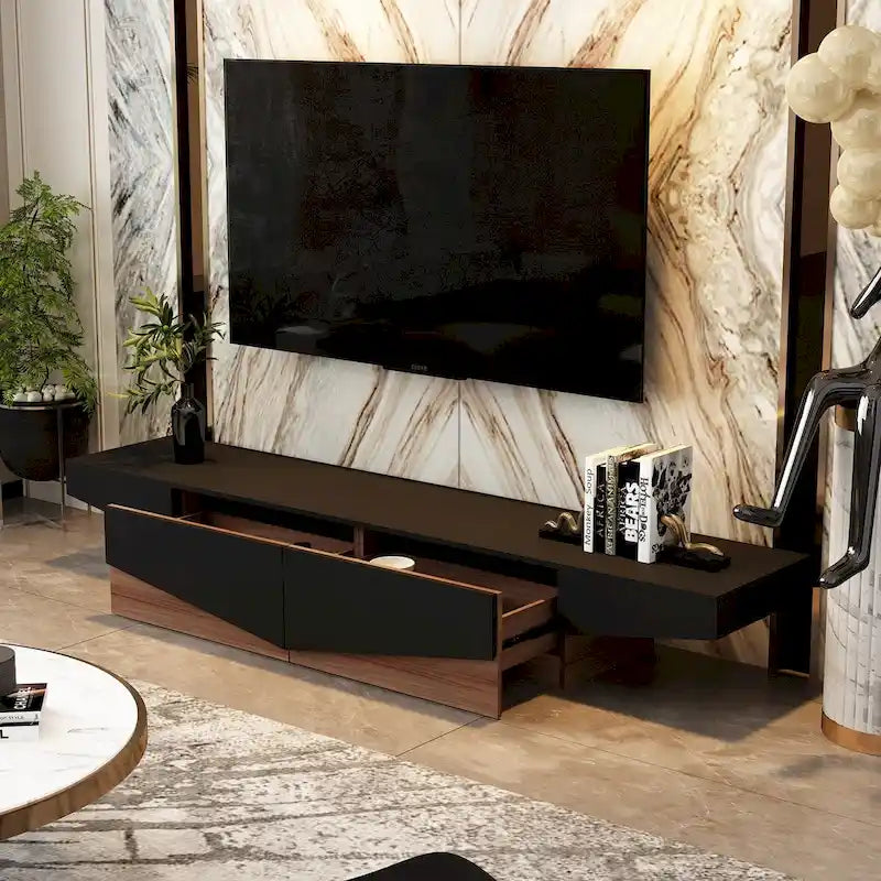 Meuble TV, Meuble multimédia noir et blanc avec 2 tiroirs - 78,7W