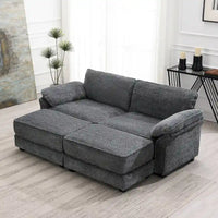 Ensemble canapé-lit sectionnel modulable convertible à combinaison libre 4 places rembourré, assise profonde, ottoman, gris