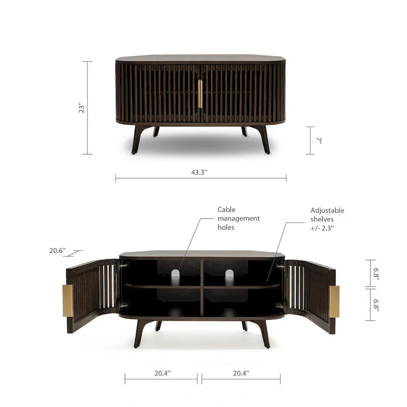 Meuble TV d'angle en bois Studio London Sierra avec accents Mid-Century