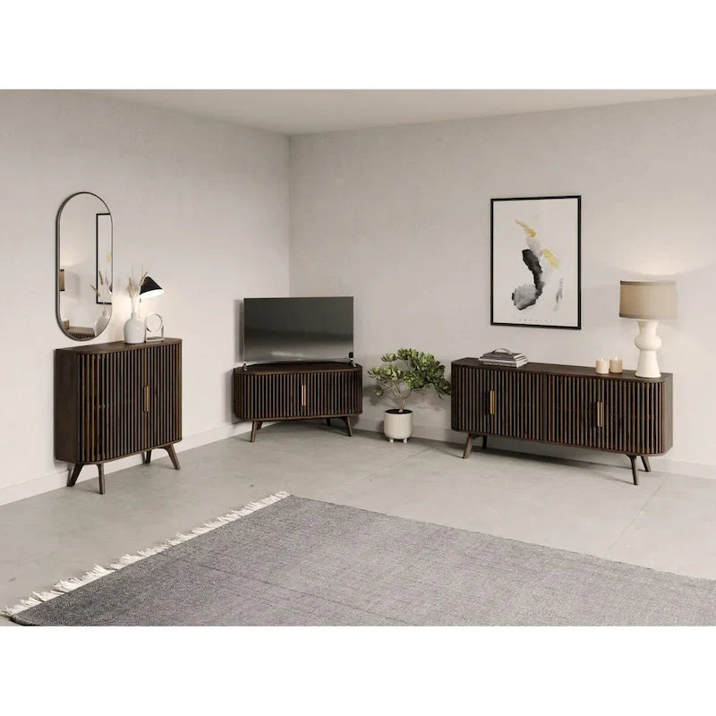 Meuble TV d'angle en bois Studio London Sierra avec accents Mid-Century