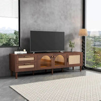 Meuble TV avec 3 Armoires et 2 Tiroirs, Table Console Média pour TV jusqu'à 80 pouces, Meuble TV avec Éclairage LED, Meuble TV