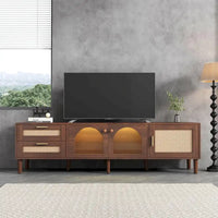 Meuble TV avec 3 Armoires et 2 Tiroirs, Table Console Média pour TV jusqu'à 80 pouces, Meuble TV avec Éclairage LED, Meuble TV