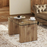 Table basse et table à manger modernes minimalistes en verre trempé avec autocollant, associées à des décorations dorées en MDF.