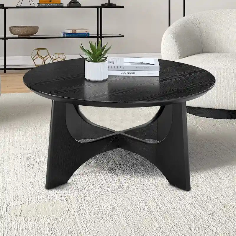 Table basse ronde en bois élégante contemporaine avec pieds croisés accrocheurs
