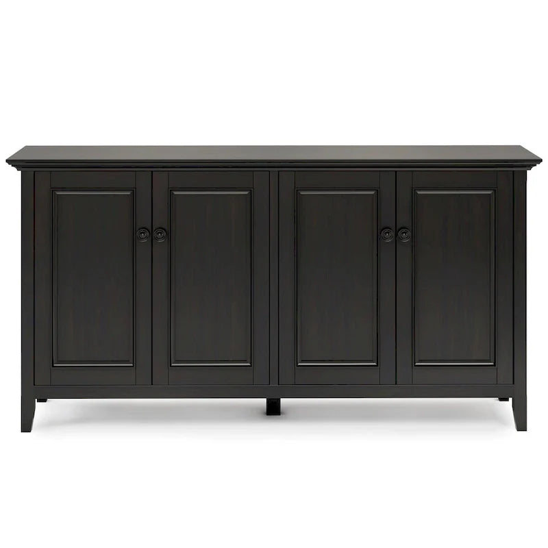 WYNDENHALL Halifax Armoire de rangement transitionnelle large en bois massif 66 po à 4 portes en brun hickory - 18p x 66l x 34h