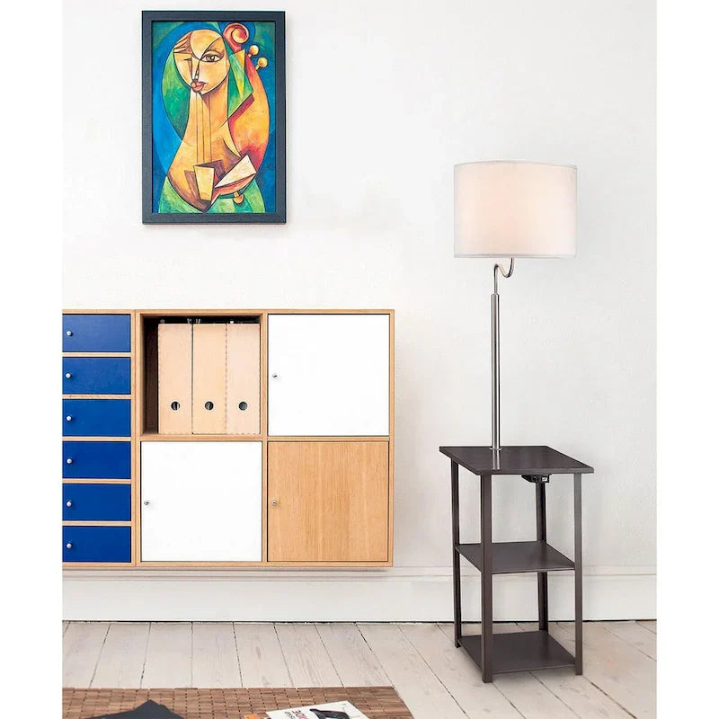 58 Table d'appoint canapé avec étagères et lampe, avec station de charge
