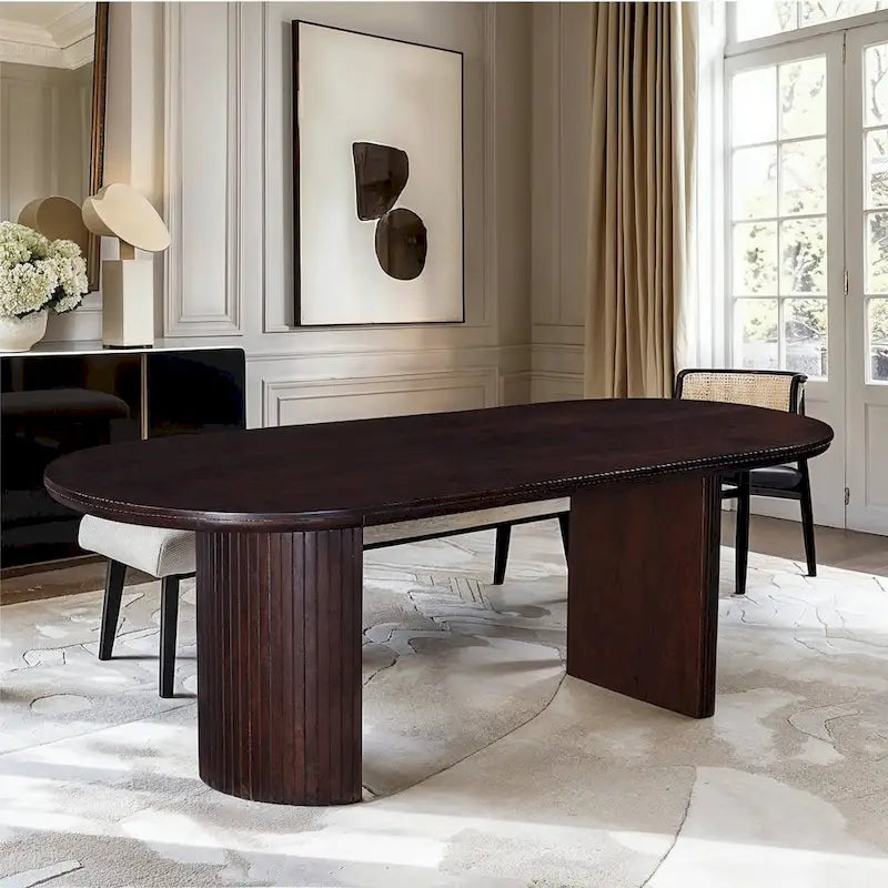 Table à manger ovale à double piédestal Geneva 94 pouces en bois