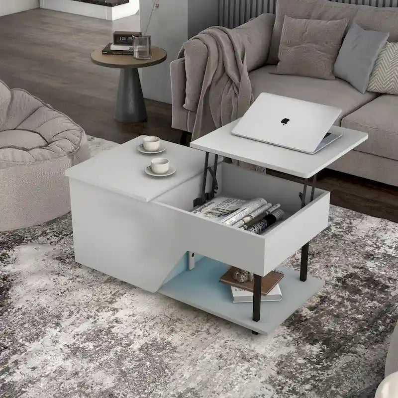 Table basse à plateau relevable moderne DH BASIC de 37 pouces avec éclairage LED 16 couleurs et étagère réglable