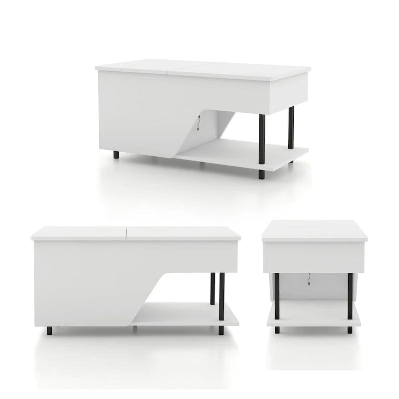 Table basse relevable DH BASIC Modern de 37 pouces avec lumière LED 16 couleurs et étagère réglable
