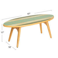 Table basse ovale planche de surf rayée, multicolore